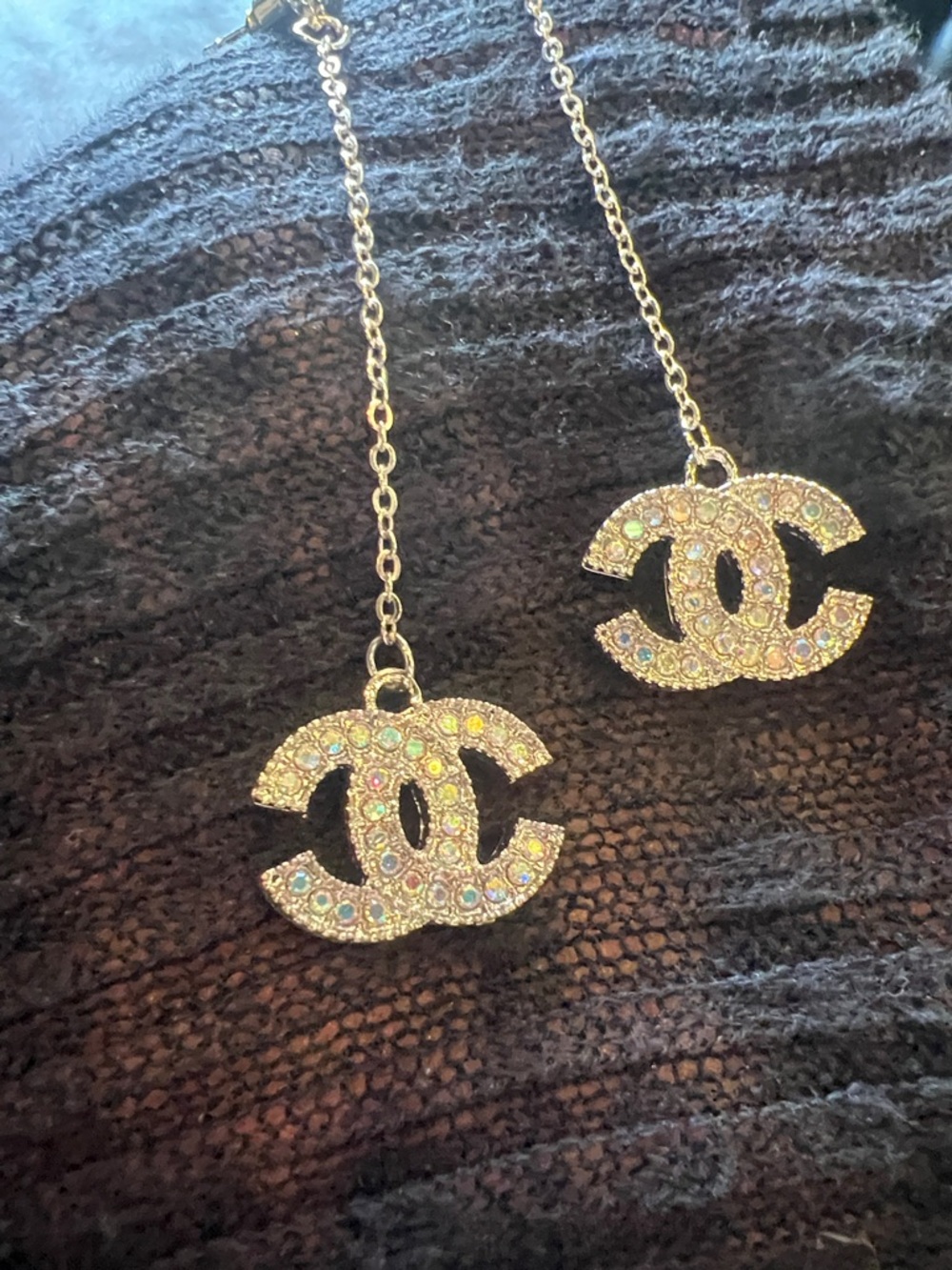 CHANEL silver Tone Crystal CC Drop Earrings with Multicolor Stones - Picture 4 of 12